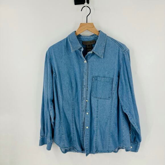 Vintage Jones Jeans 90s Chambray Button Down Closet Staple Shirt Womens Size 14W - Picture 6 of 6